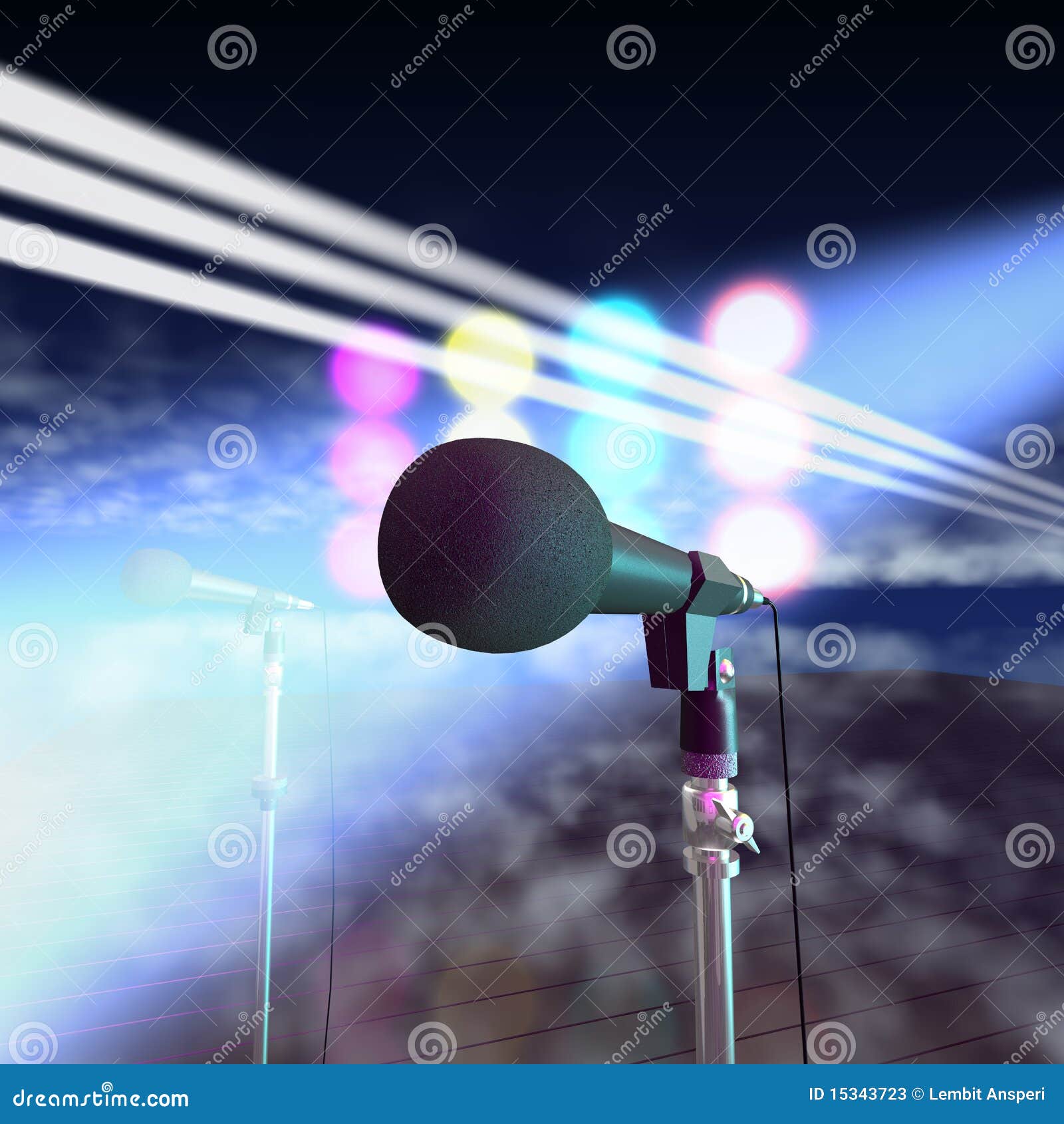 Microphones on stage stock illustration. Illustration of popular 15343723
