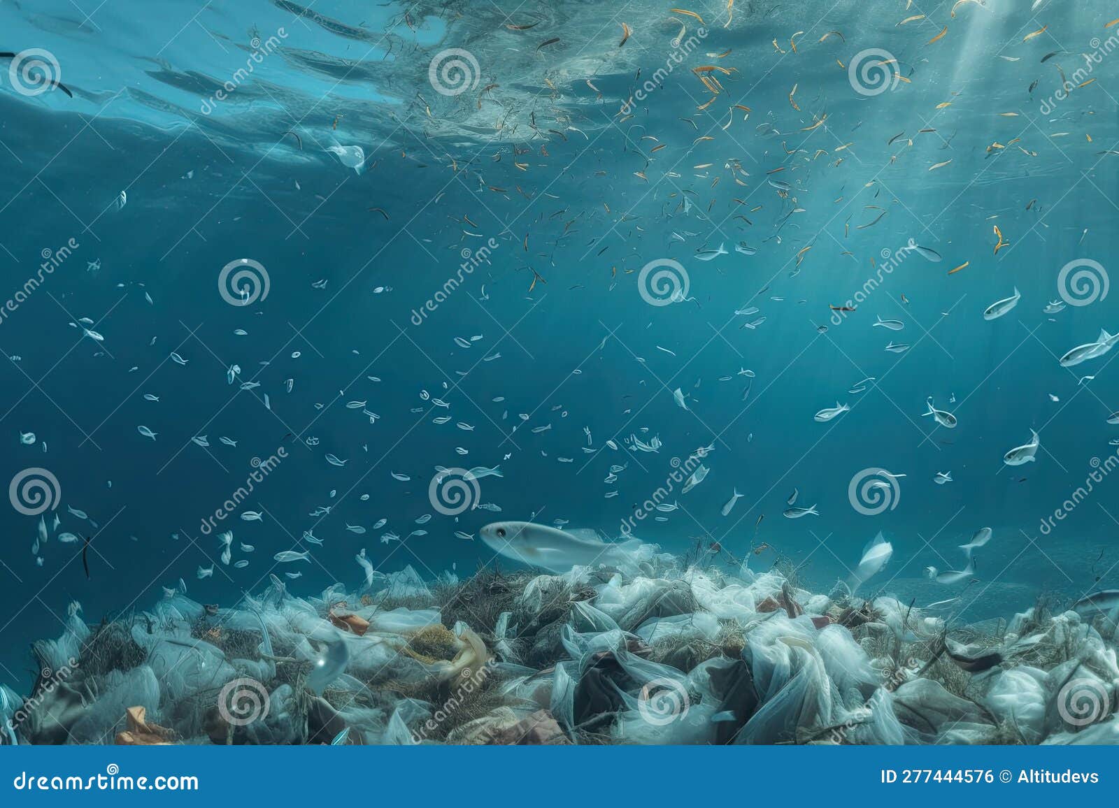 Microplastic Pollution in the Ocean, with Fish and Plankton Swimming ...