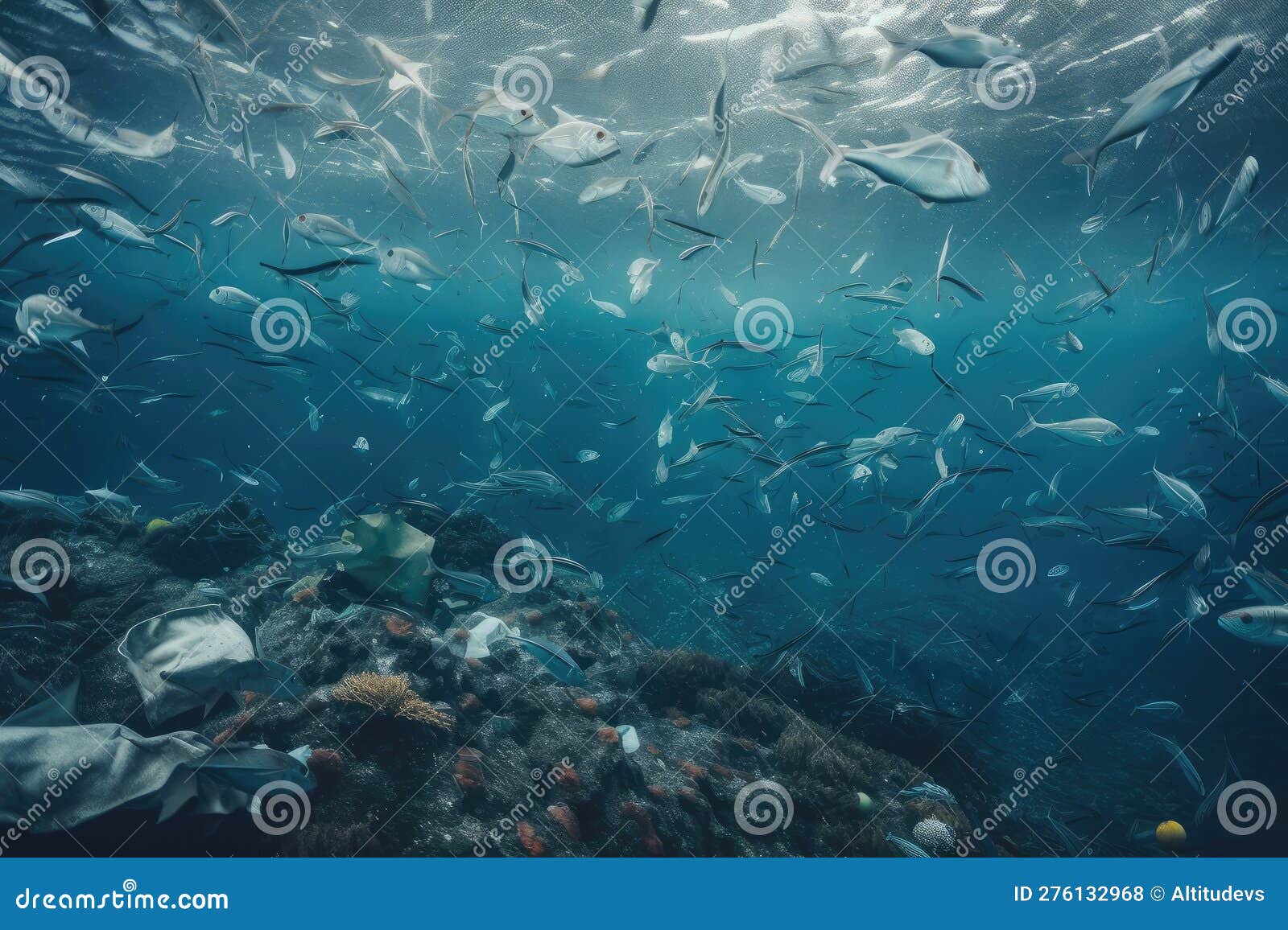 Microplastic Pollution in the Ocean, with Fish Swimming Amongst Debris ...
