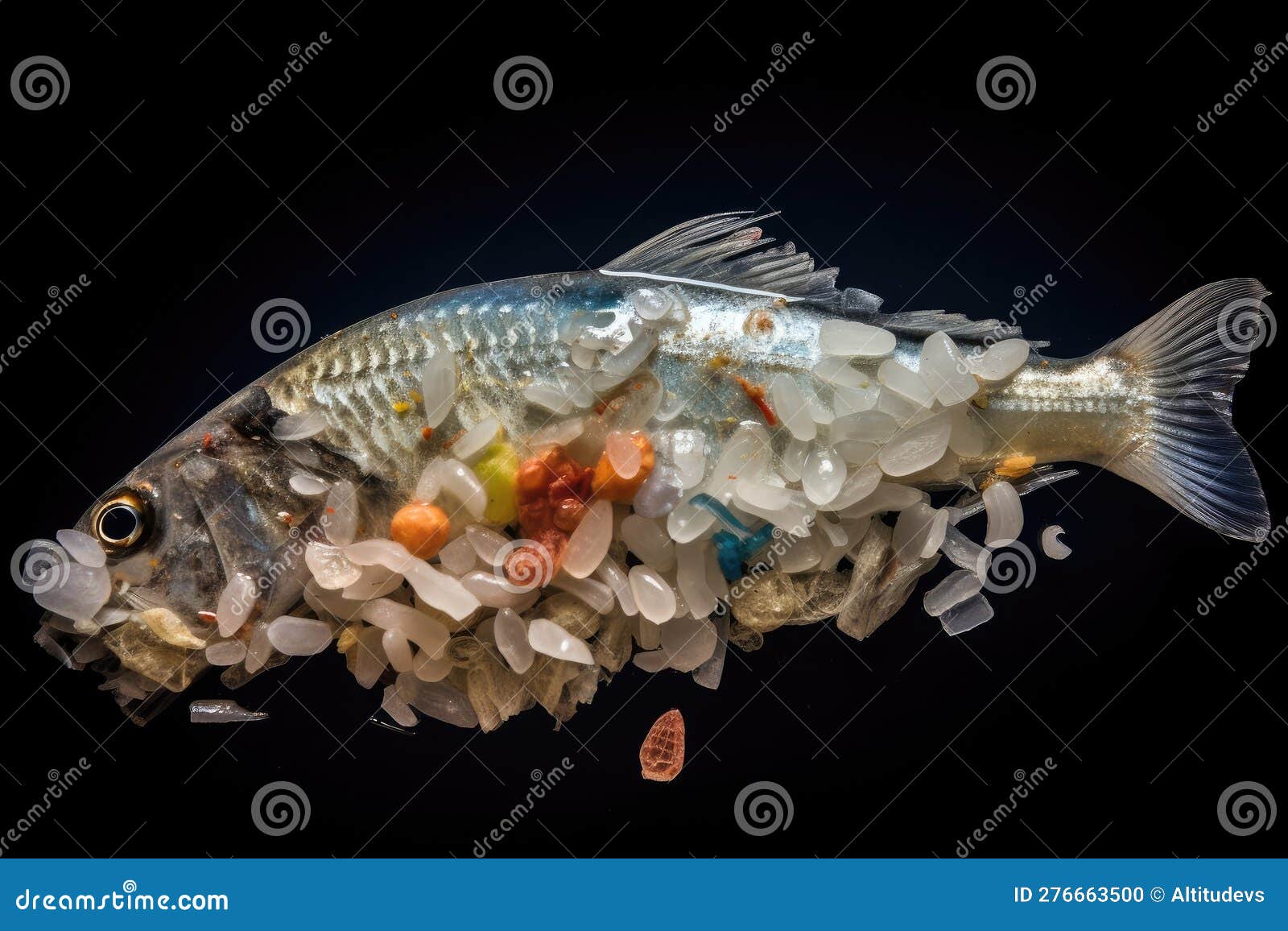 Microplastics in the Stomach of a Fish, with Its Food Visible Stock