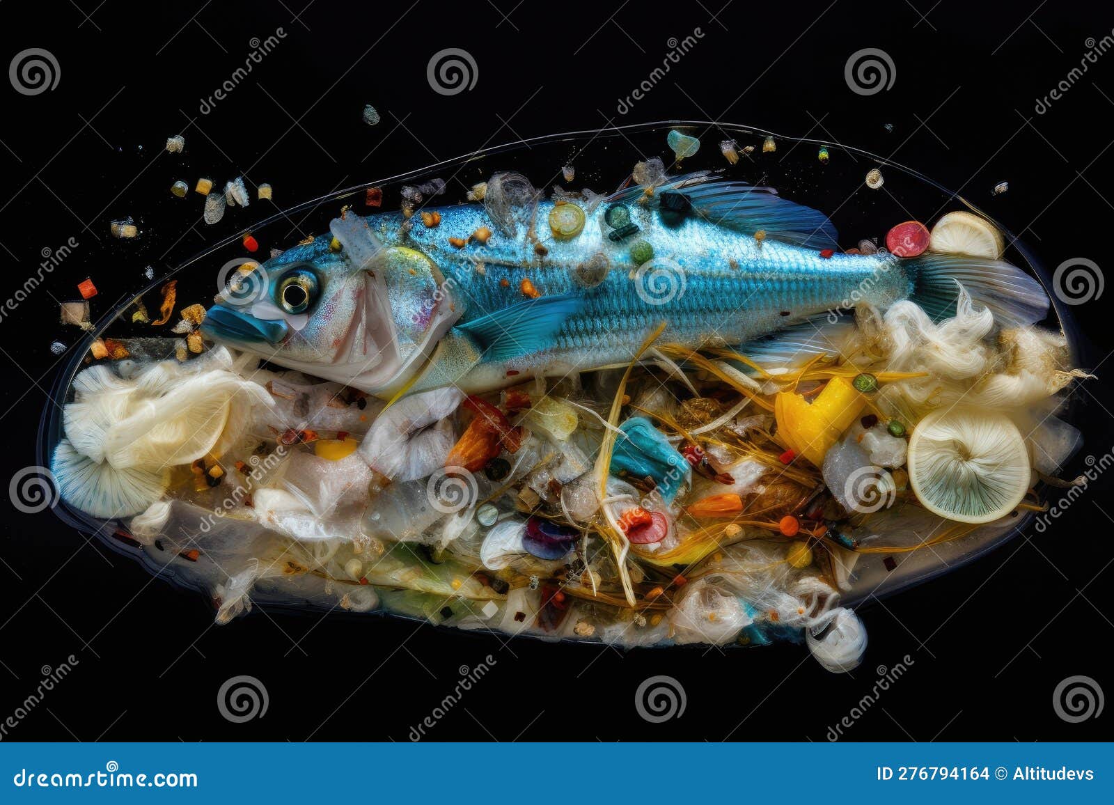 Microplastics in the Stomach of a Fish, with Its Food Visible Stock
