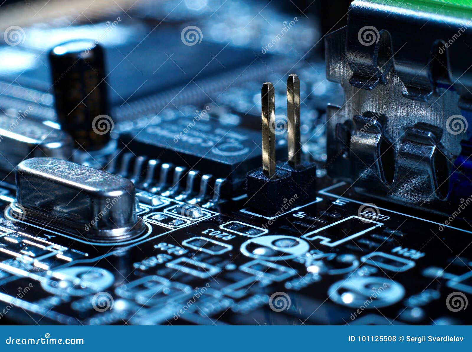 Microprocessor with Motherboard Background. Computer Board Chip Circuit