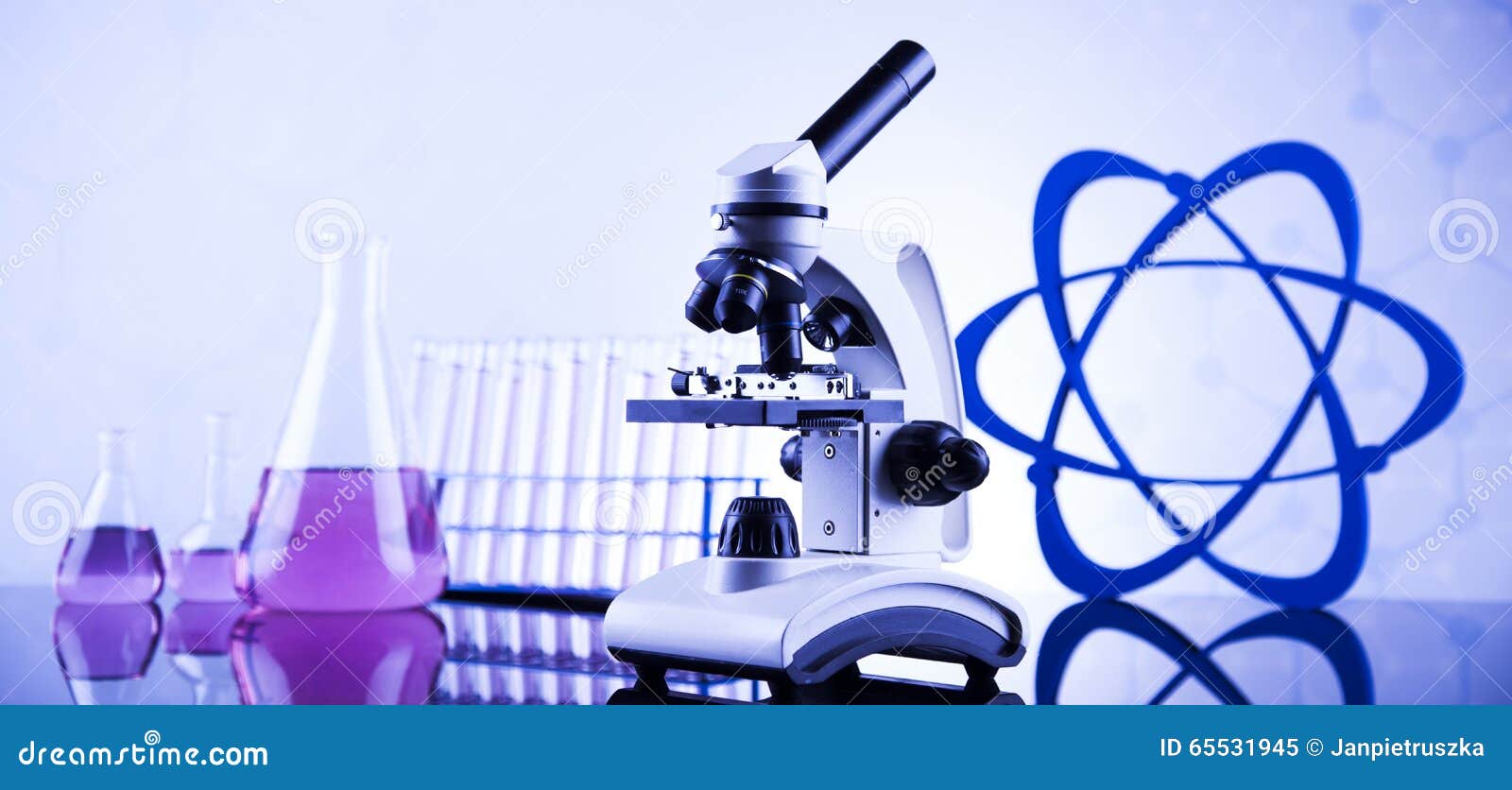 Microscope in Medical Laboratory Glassware Stock Image Image of