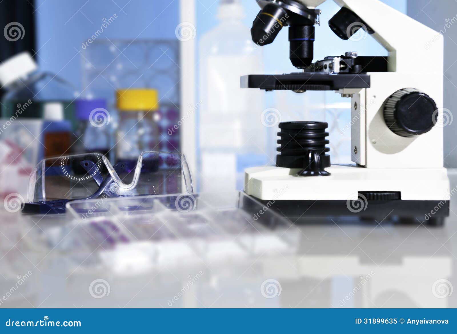 Microscope and Plastic Safety Glasses Stock Image Image of practical