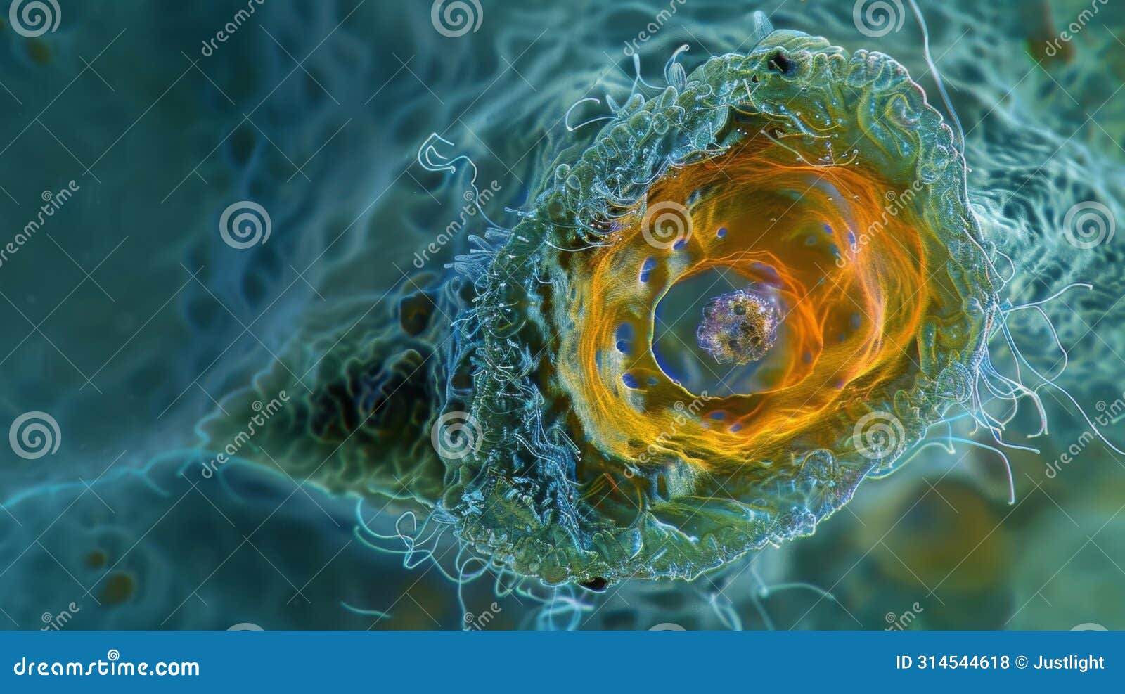 a microscopic image of a euglenoid cell engulfing a smaller microorganism as part of its feeding mechanism. the cells