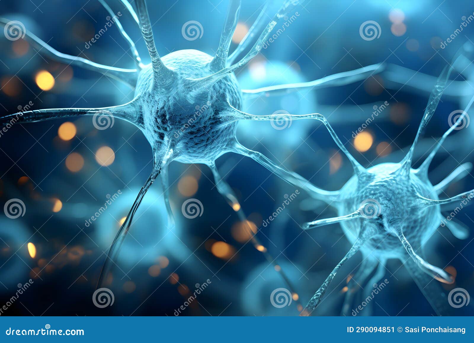 Microscopic of Neuron Brain Cell Network. Interconnected Nerve Cells ...