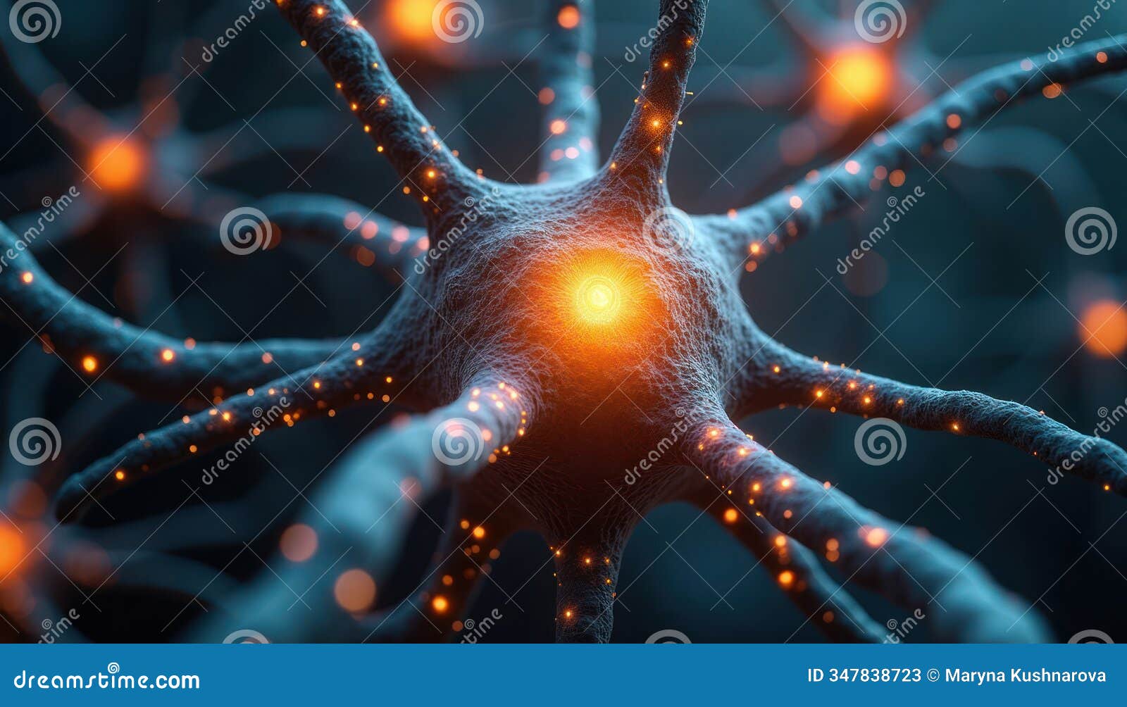 microscopic view of active neuron cell network. electrical signals glow within complex neural pathways. biologic connectivity