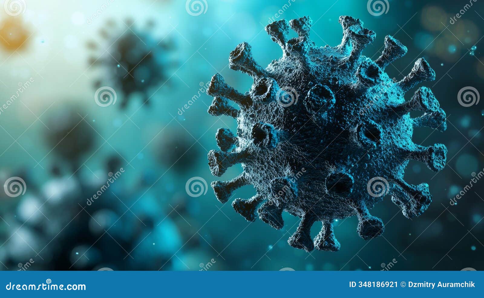a microscopical view of covid-19 sars-cov-2 virus particles, showing structural s in vibrant colors, which was