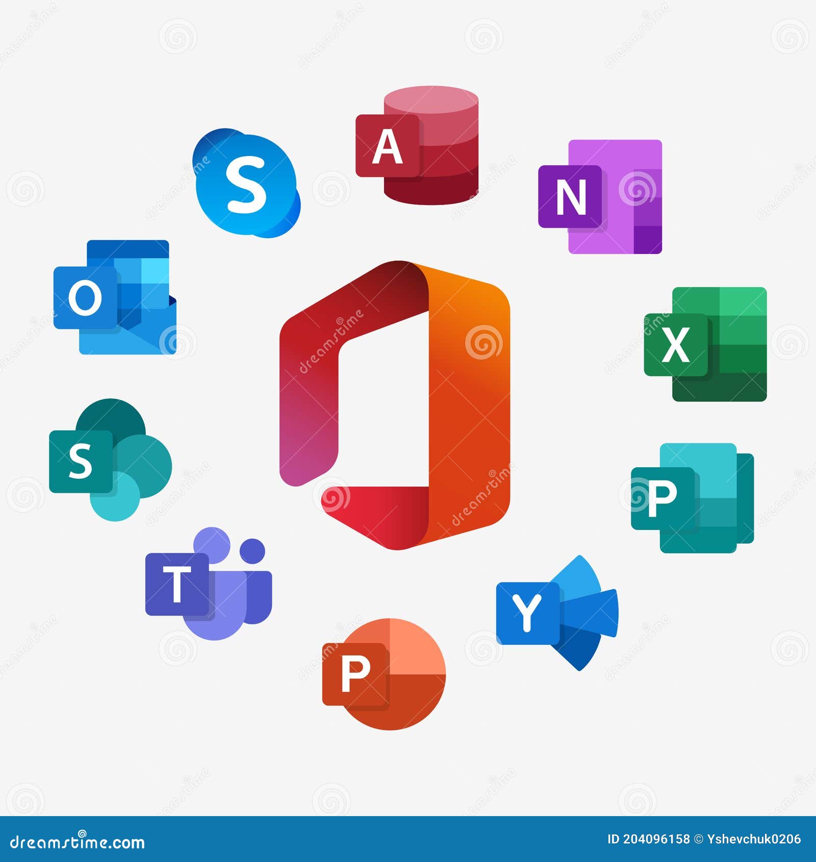 Microsoft Office 365: Outlook, Access, OneNote, Publisher, Word, Excel,  SharePoint, Teams, PowerPoint, Yammer, OneDrive, Skype. Editorial Stock  Photo - Illustration of onenote, macos: 204096158