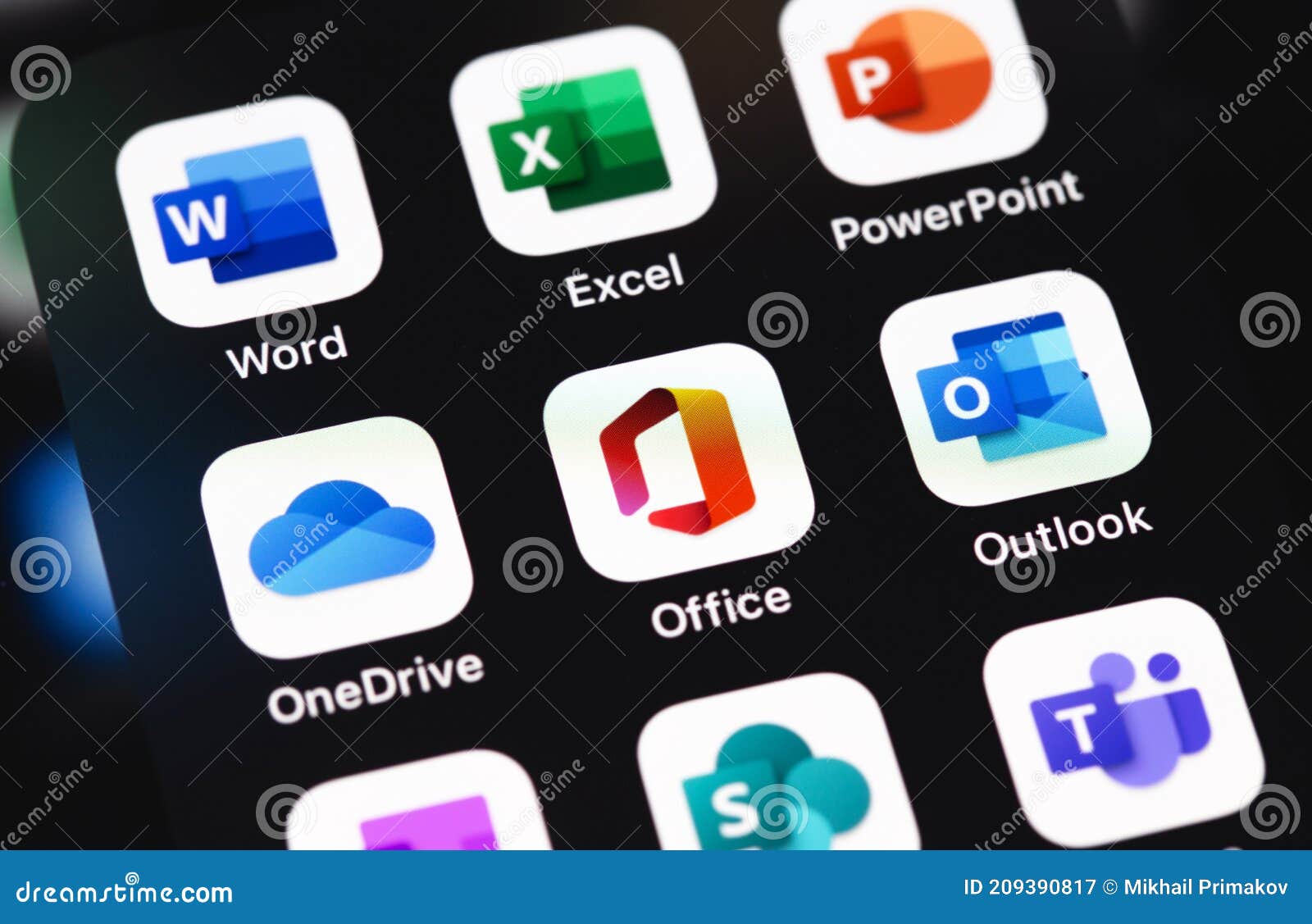 Microsoft Office Word Excel Powerpoint Onedrive Outlook Y Otras Aplicaciones  Móviles Fotografía editorial - Imagen de software, aplicaciones: 209390817