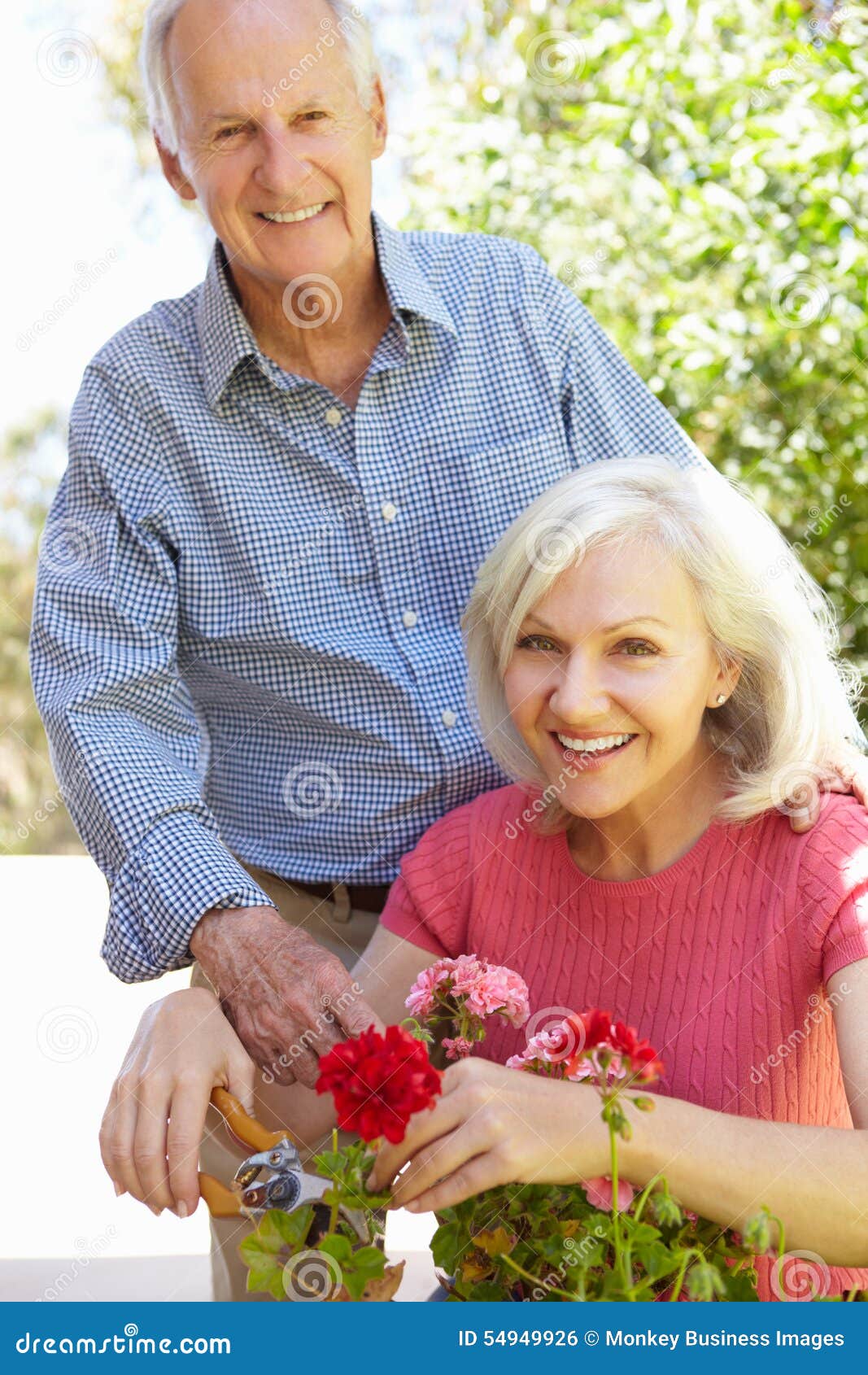 Mid Age Woman and Father in Garden Stock Photo - Image of attractive ...