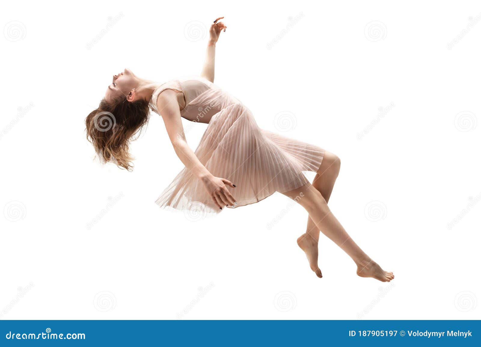mid-air beauty. full length studio shot of attractive young woman hovering in air and keeping eyes closed