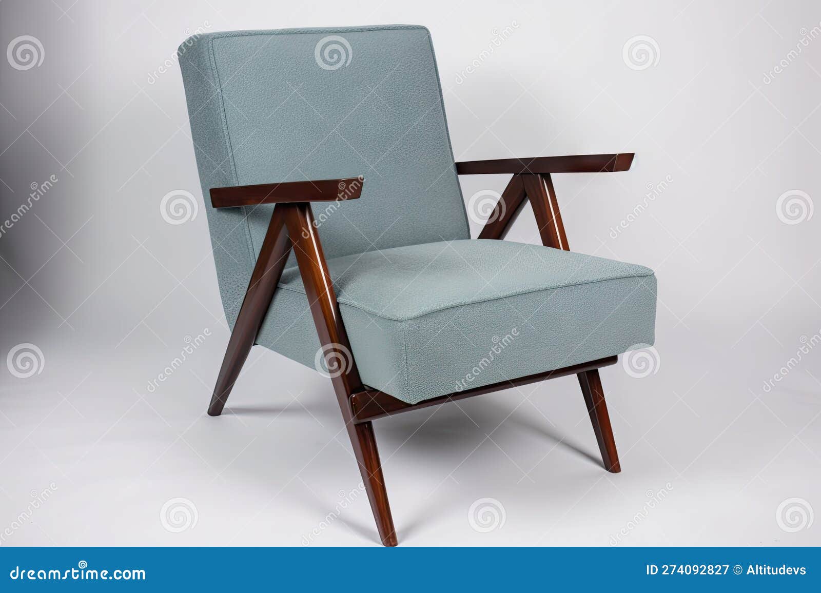 mid-century armchair with plush upholstery and angular 