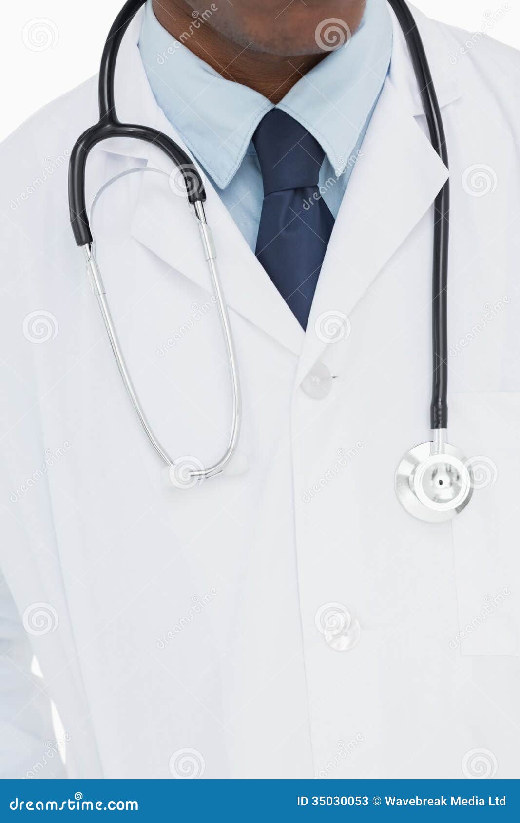 Mid Section Of A Male Doctor In Lab Coat And With Stethoscope Stock