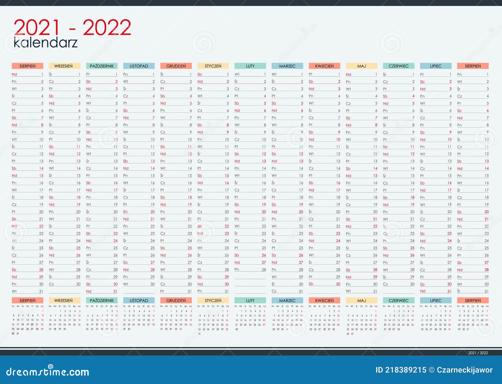 2021 2022 Mid Year Wall Planner In Polish Language Academic Year Stock Vector Illustration Of Company Background 218389215