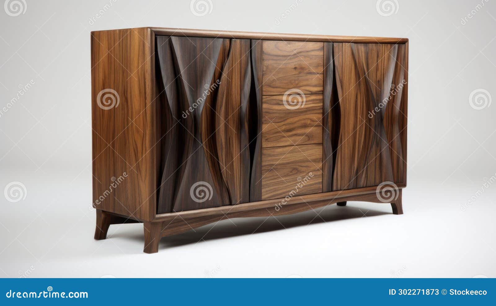 midcentury modern walnut sideboard with wavy lines and organic s