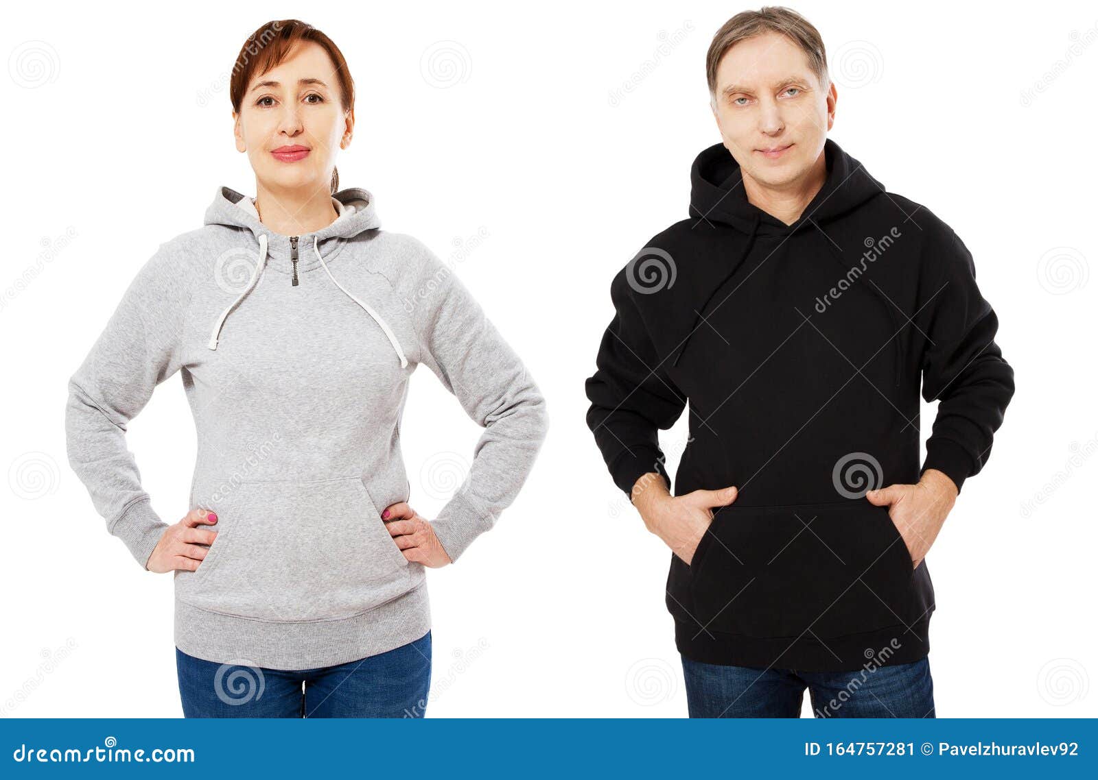 Download Middle Age Couple Wearing Hoodie. Man In Black Hoody. Girl ...