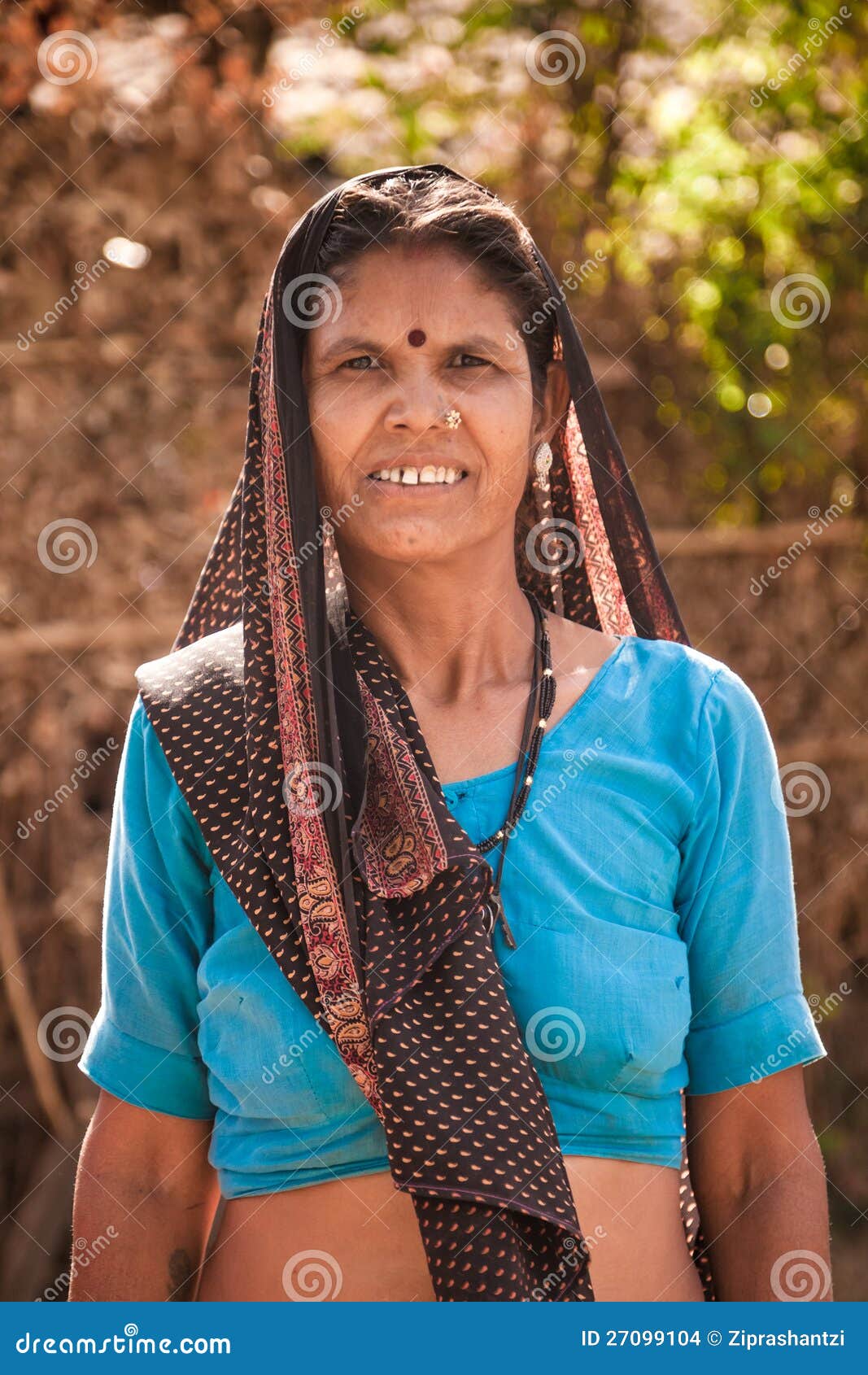 Middle Age Indian Villager Woman Smiling Stock Photo 