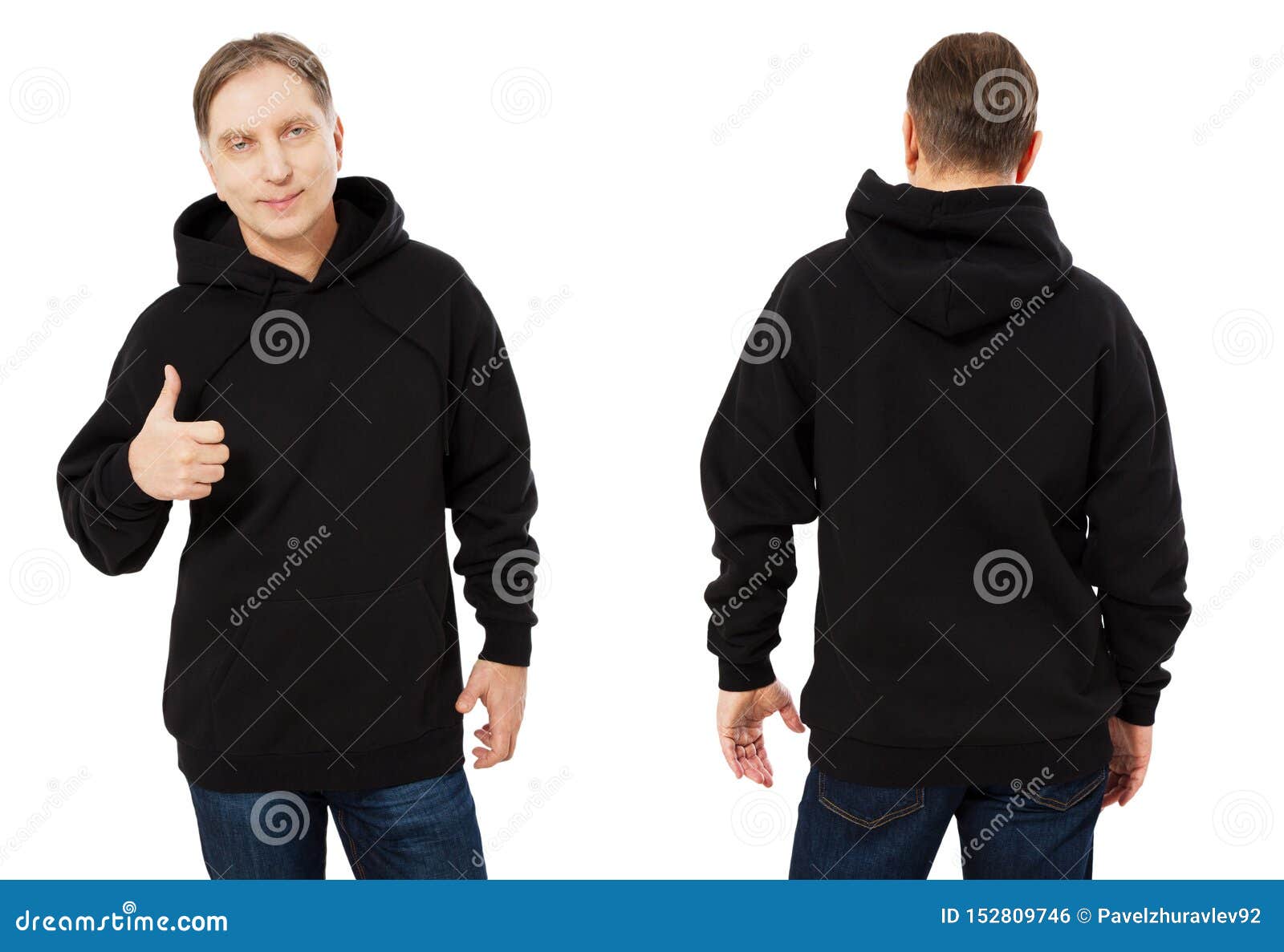 Download Middle Age Man In Black Sweatshirt Template Isolated. Male ...