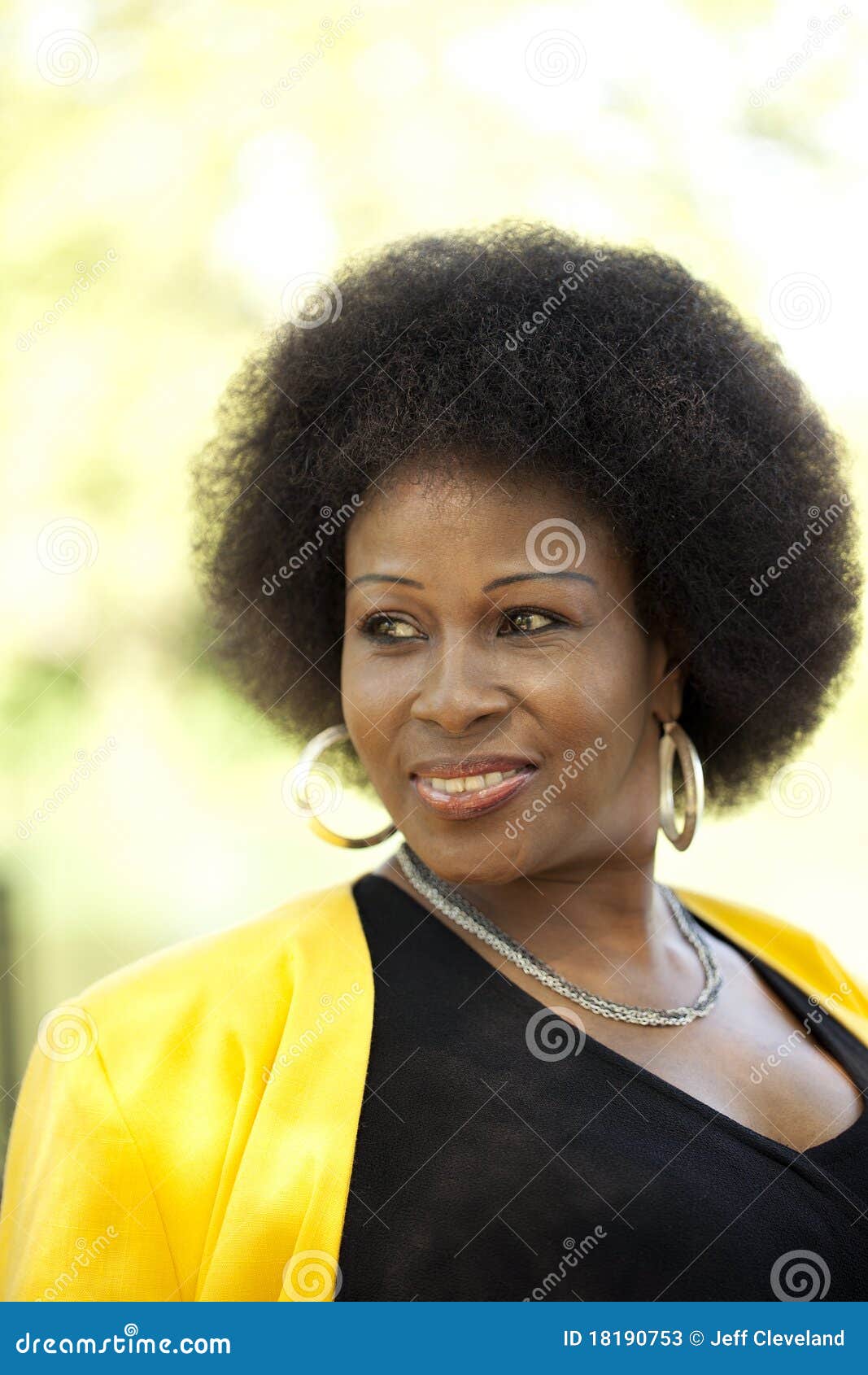 Middle-aged Black Woman Outdoors Portrait Stock Image - Image of yellow,  lady: 18190753