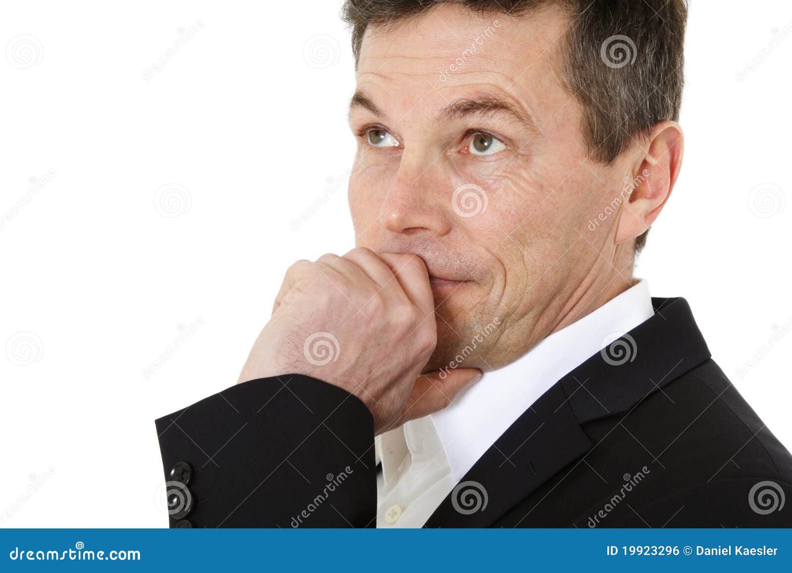 Middle Aged Man Deliberates a Decision Stock Photo Image of person
