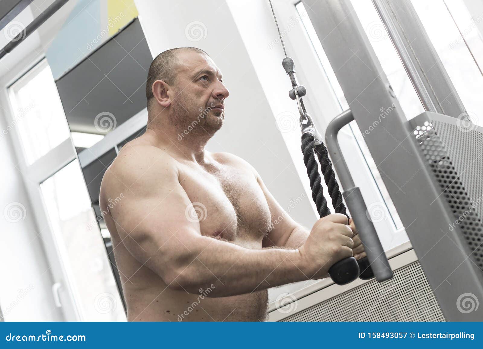 Middleaged Man Goes in for Bodybuilding Stock Image Image of fitness