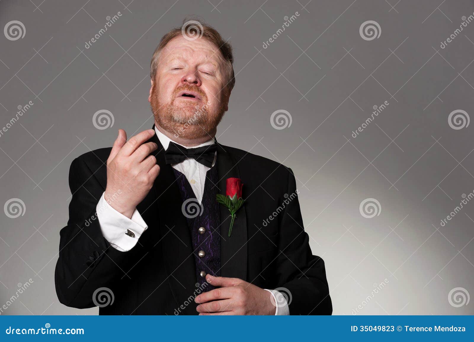 middle aged opera singer performing