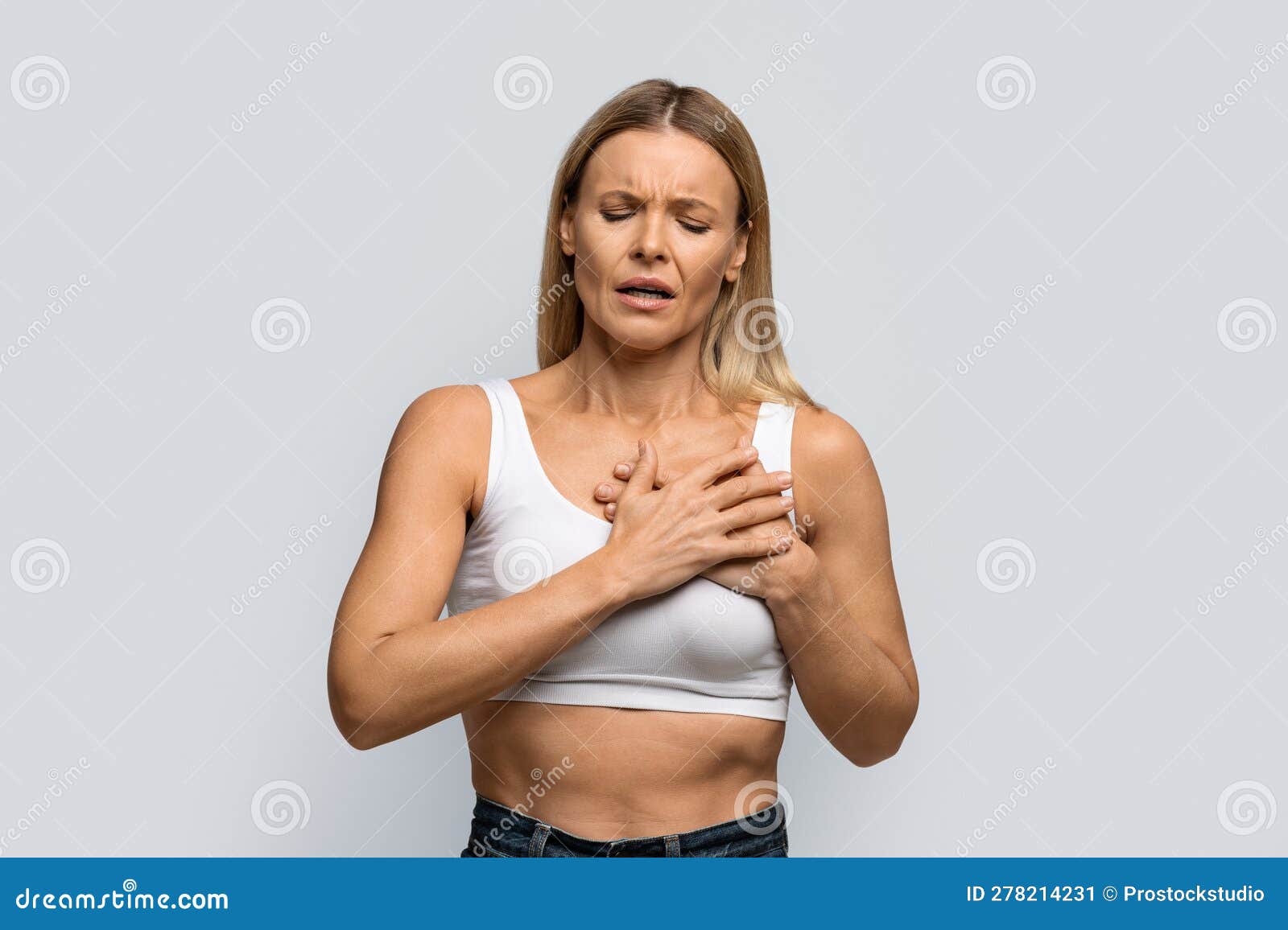 Middle Aged Woman Suffering from Severe Chest Pain Stock Image - Image of  health, cardiology: 278214231