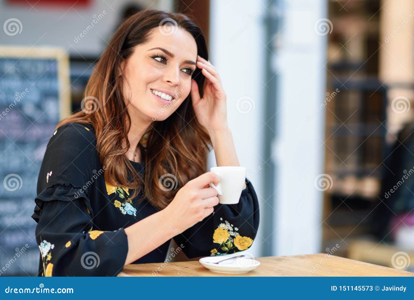 Middle-aged Woman Using Tablet on Coffee Break in Urban Cafe Bar. Stock ...