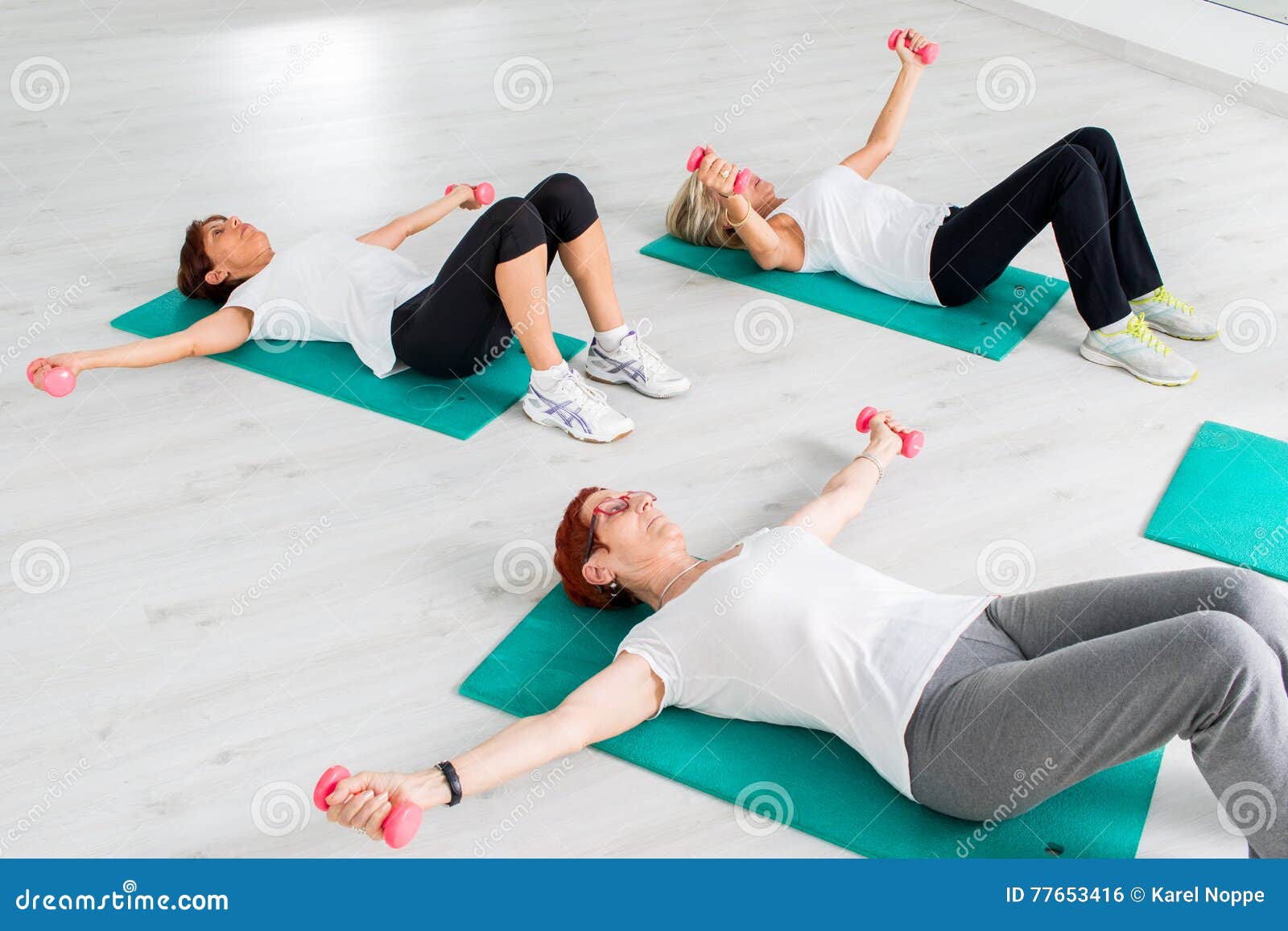 Middle Aged Women Doing Workout With Weights Stock Photo Image