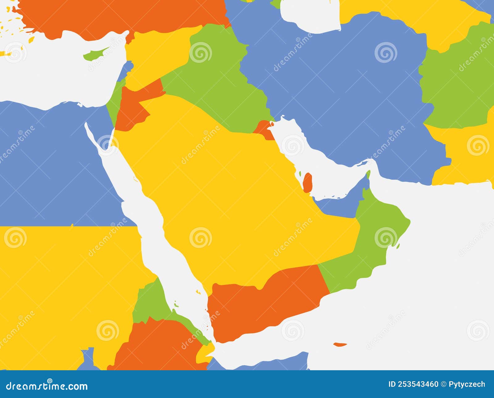 Political Map of Middle East and Arabian Peninsula Stock Vector