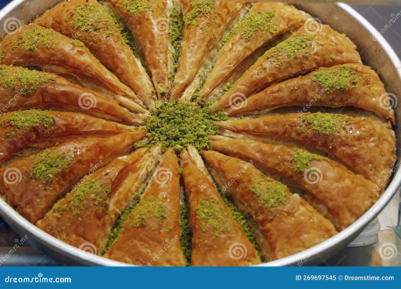 Middle Eastern Arabic Authentic Dessert Kunafa with Phyllo Pastry Stock