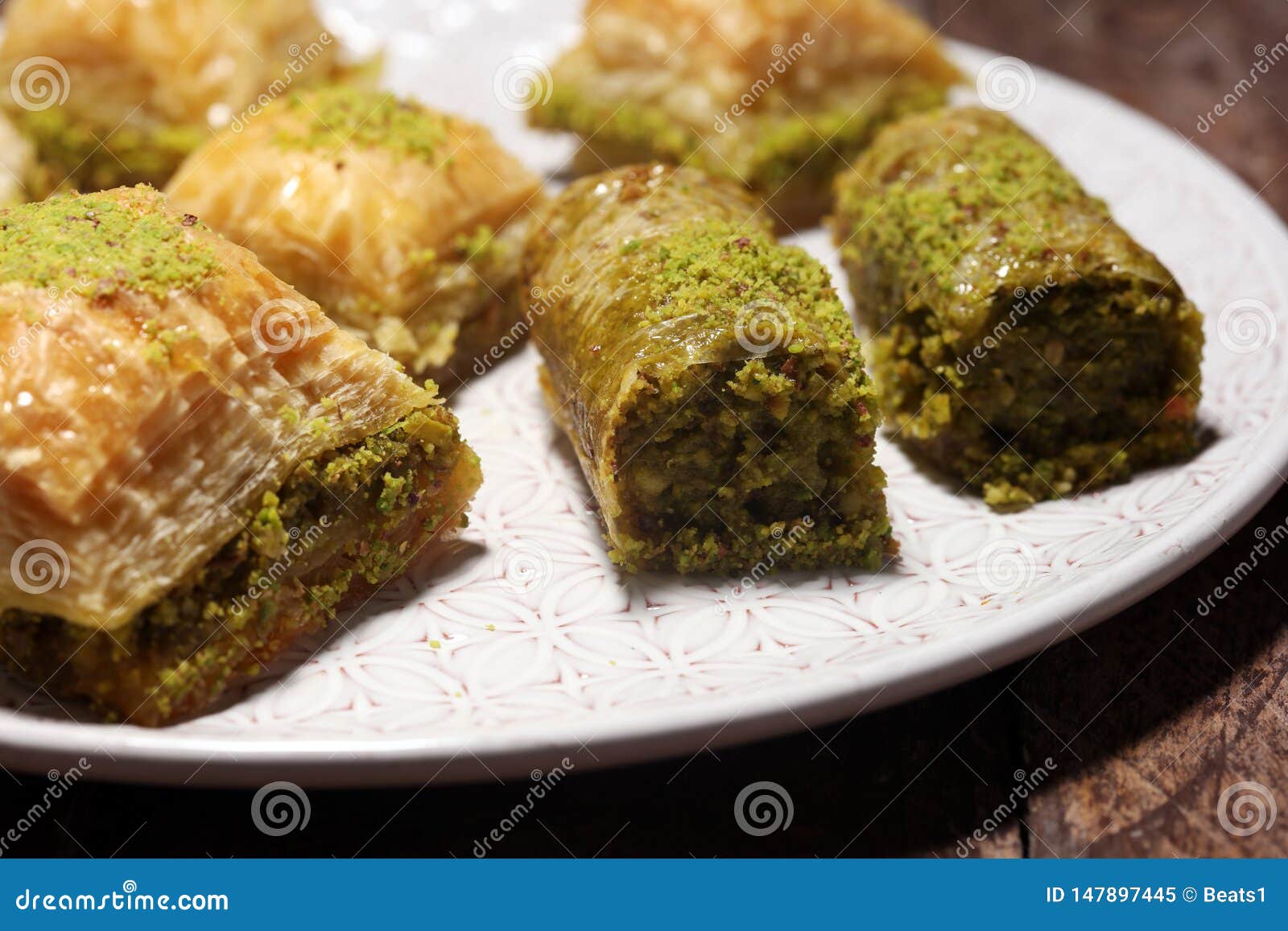 Middle Eastern Or Arabic Dishes Turkish Dessert Baklava With Pistachio