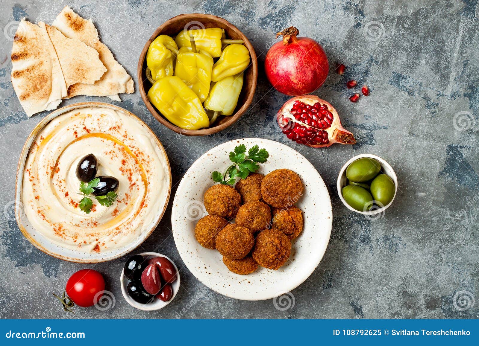 middle eastern traditional dinner. authentic arab cuisine. meze party food. top view, flat lay, overhead.