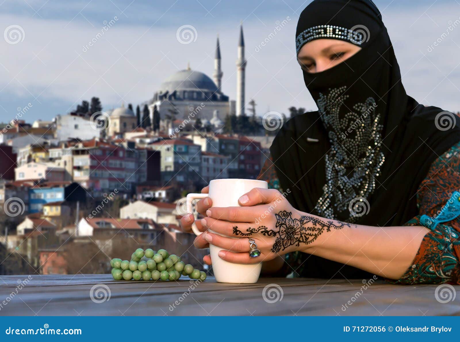 Middle Eastern Woman At Cafe Terrace Stock Photo Image Of Background Clothing