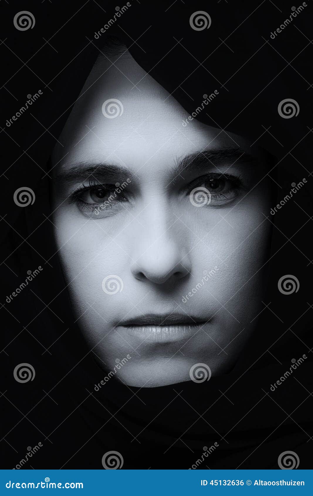 Middle Eastern Woman Portrait Looking Sad With Blue Hijab Artist Stock 