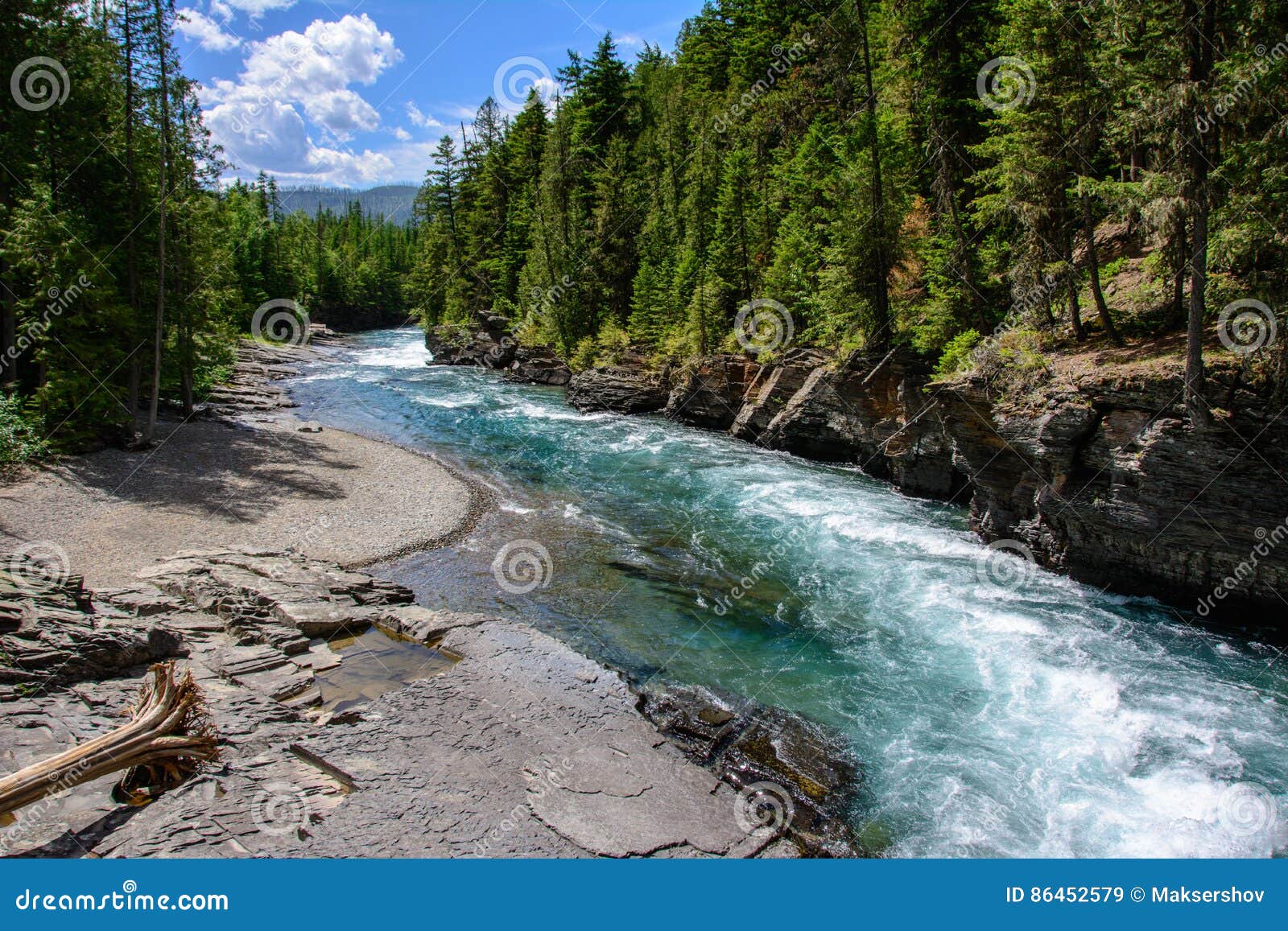 middle fork flathead river in glacier national park, montana us