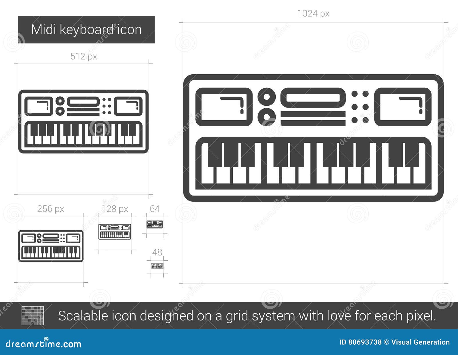 Midi keyboard line icon. stock vector. Illustration of equipment - 80693738