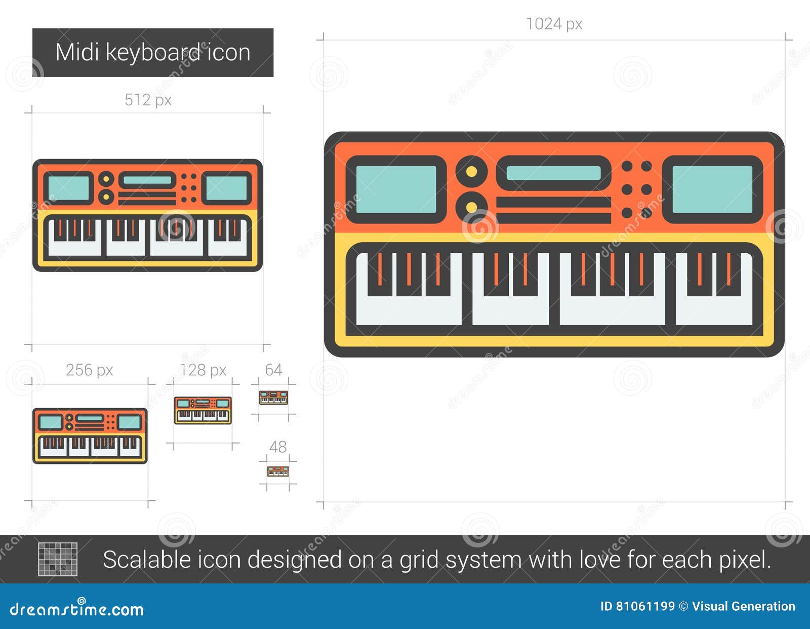 Midi keyboard line icon. stock vector. Illustration of line - 81061199