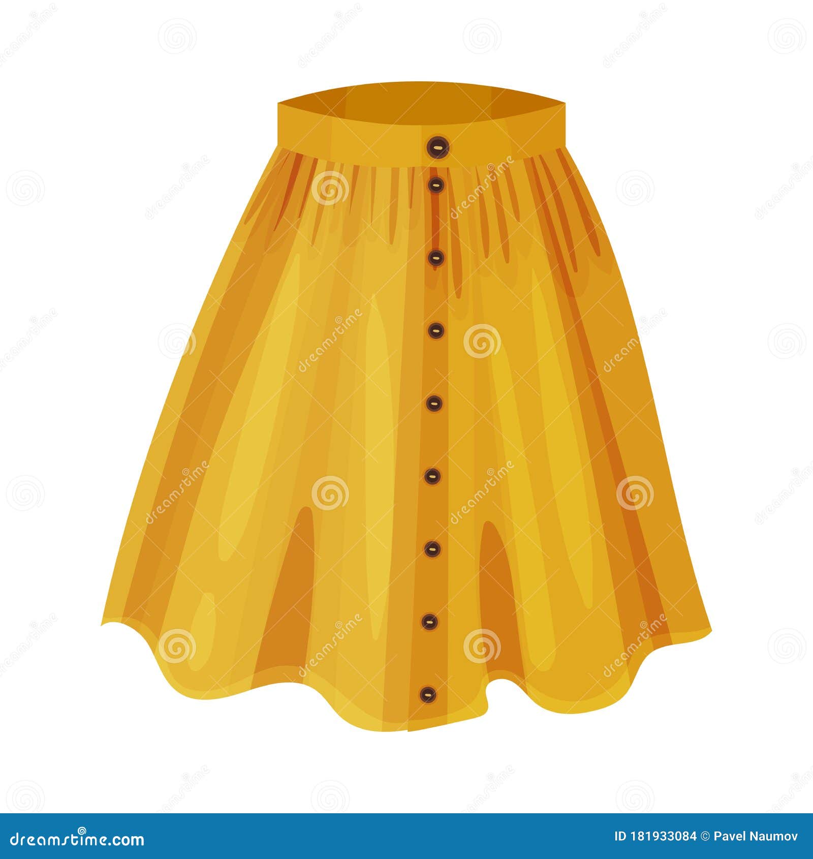 Midi Yellow Flared Skirt With Pleats Isolated On White Background Front ...