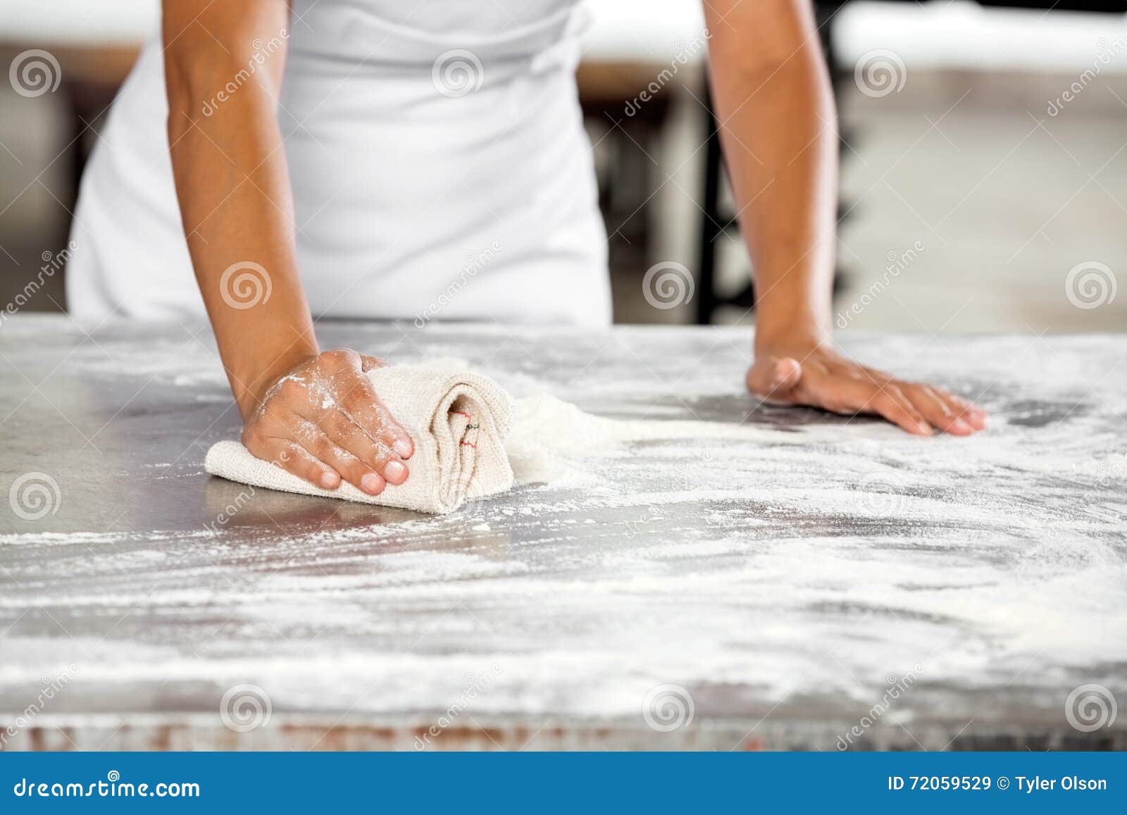 Midsection of Baker Cleaning Flour from Table Stock Image Image of