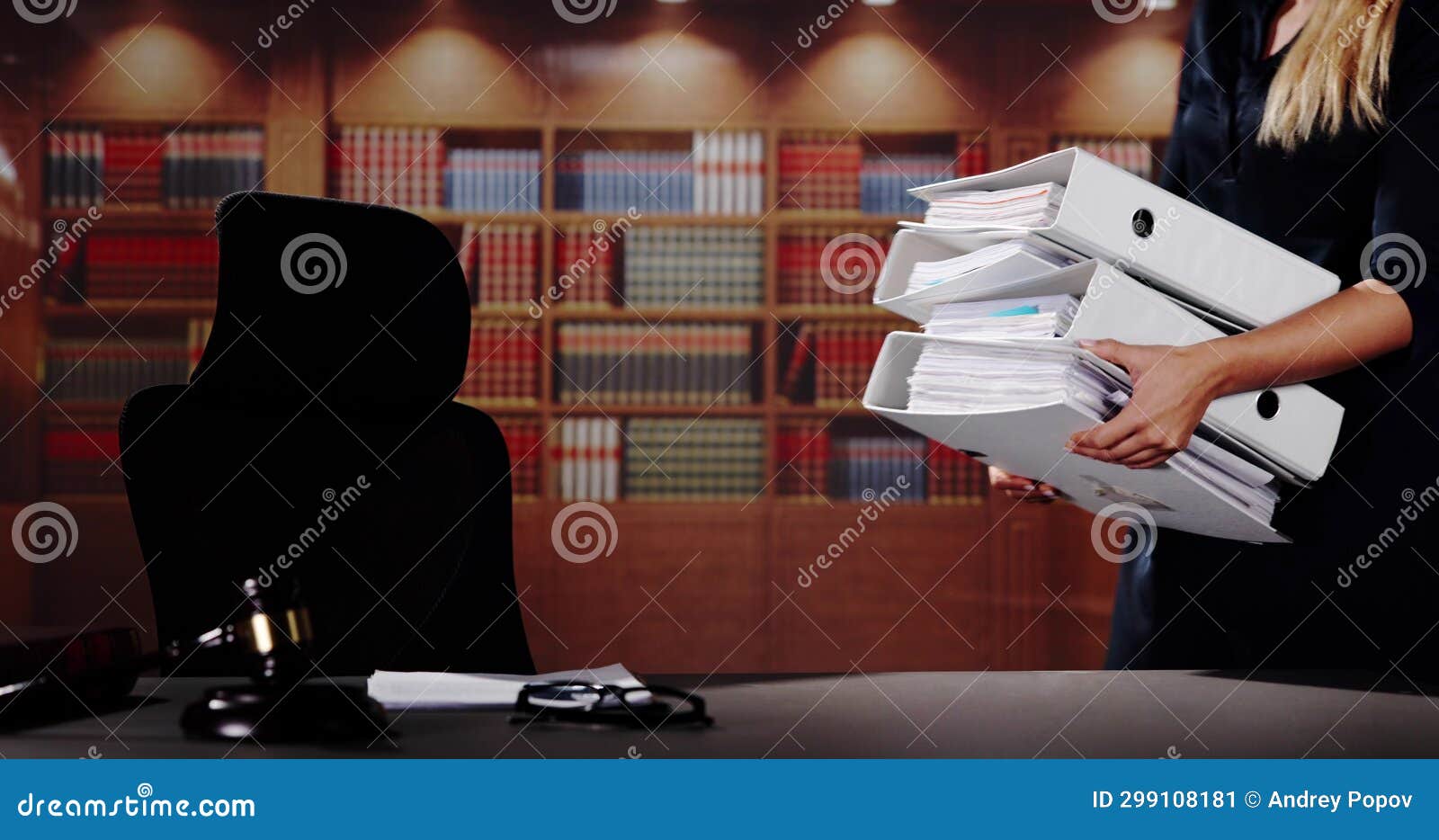 Midsection of Female Lawyer Carrying Stack of Ring Binders Stock Image