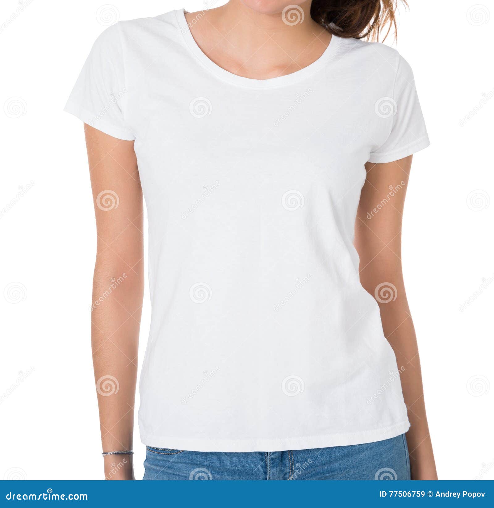 midsection of woman wearing blank white tshirt