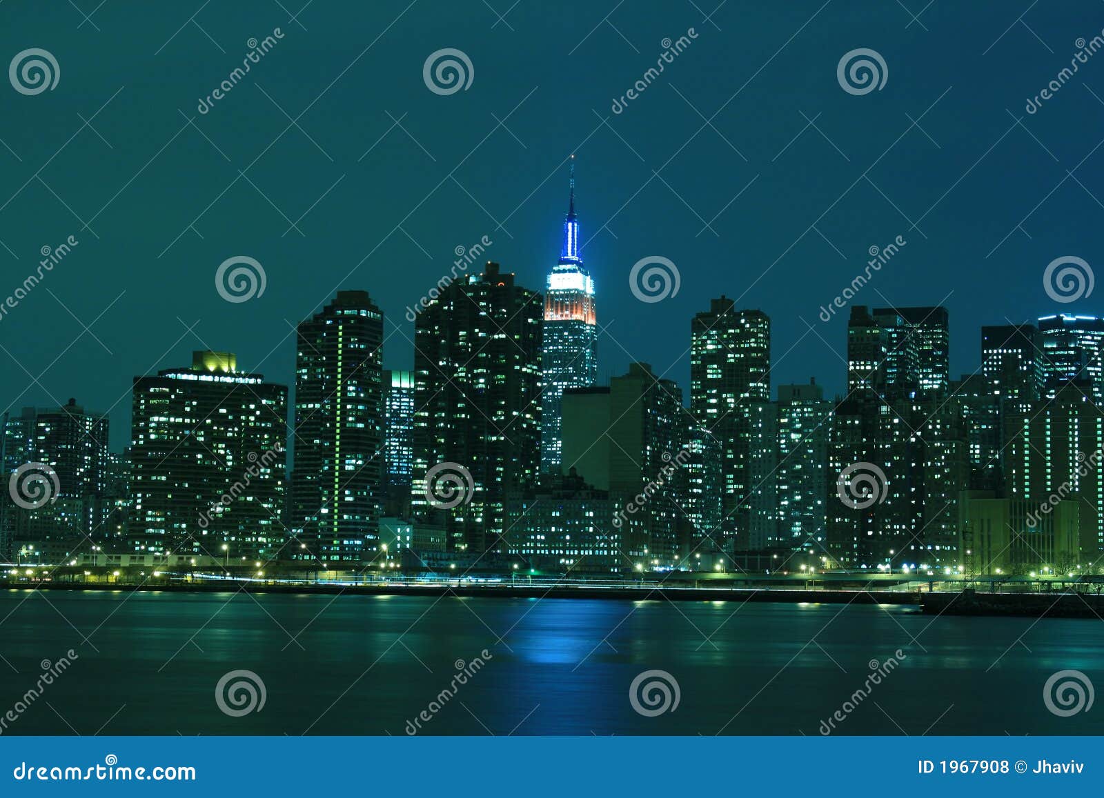 midtown manhattan skyline at night lights, nyc