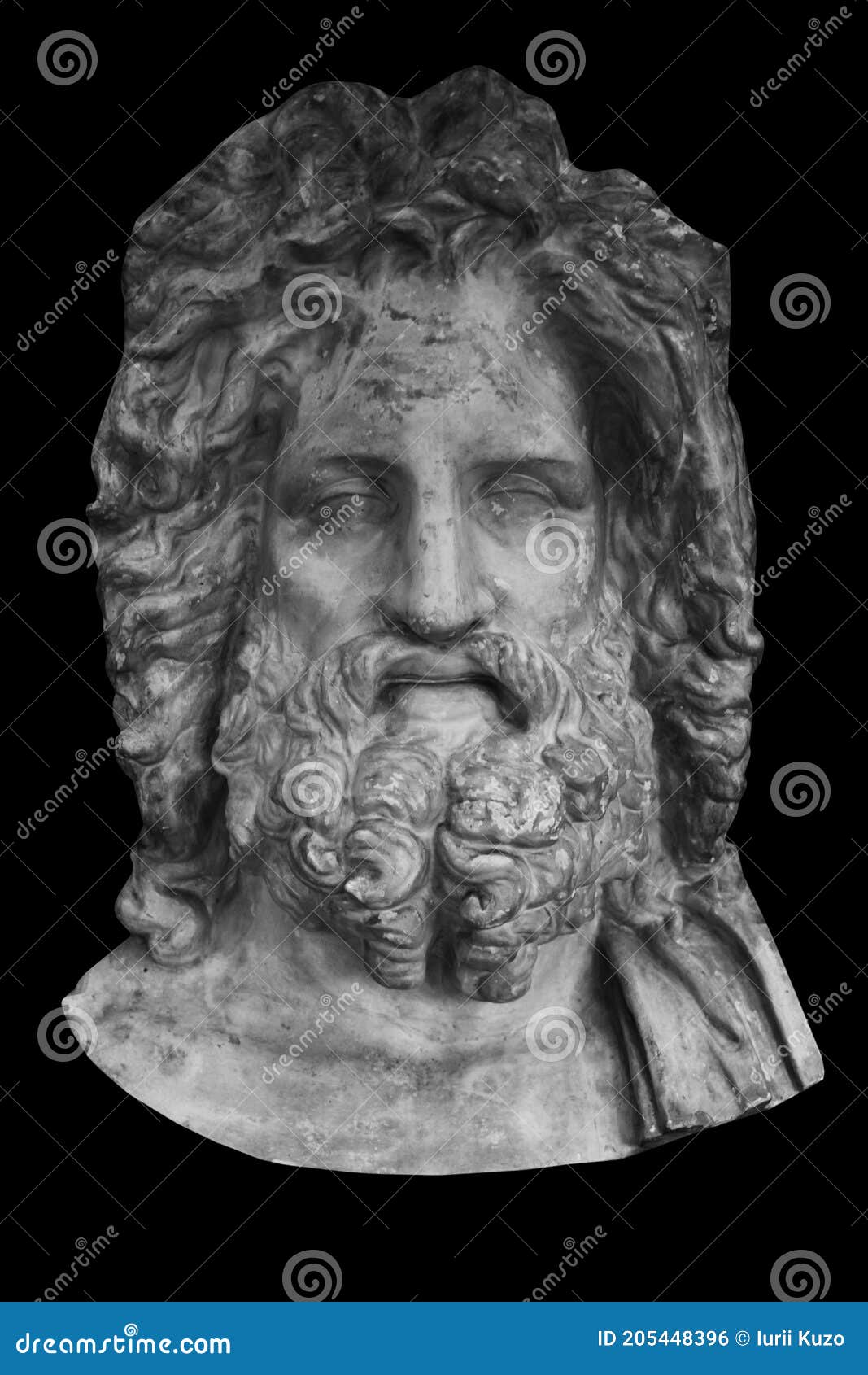 Mighty God Zeus. Ancient Statue Isolated on Black Background Stock ...