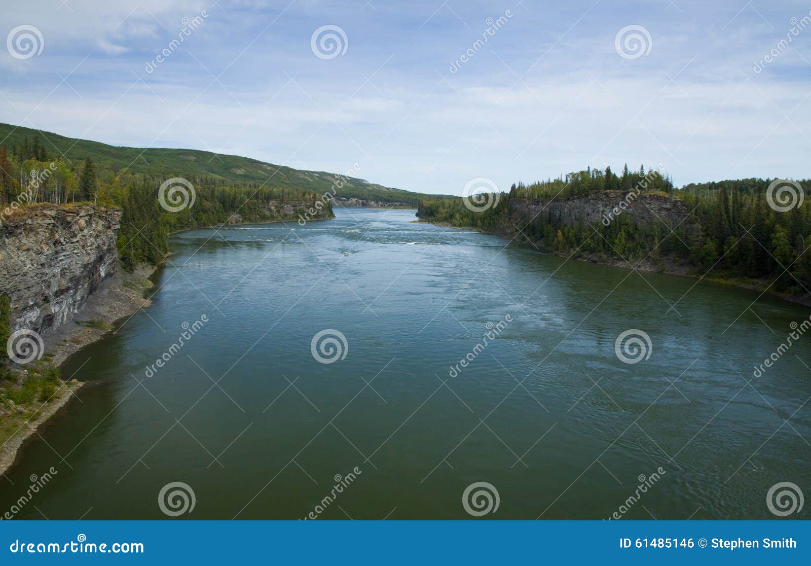 The Peace Of River Water. A Village In The Distance. Hardangervidda