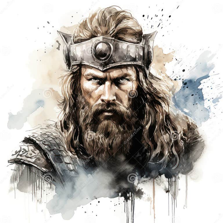 Warrior Of Black And White Vostfr Mighty Viking Warrior in Black and White Watercolor Illustration AI