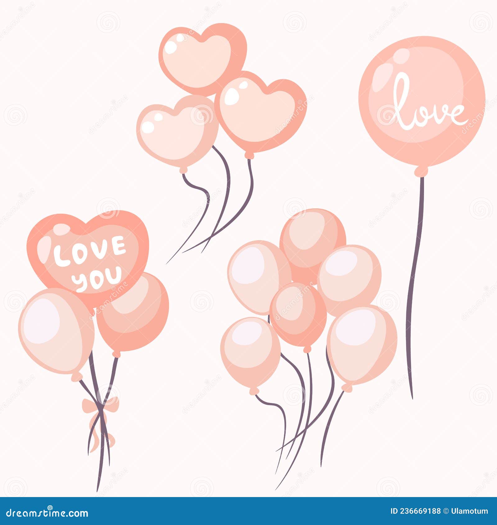 Mignon Bouquet De Ballons Roses En Style Doodle. Joli Ballon En Forme De  Coeur De Dessin Animé Avec Amour Vous Lettrer. Illustration de Vecteur -  Illustration du anniversaire, ramassage: 236669188