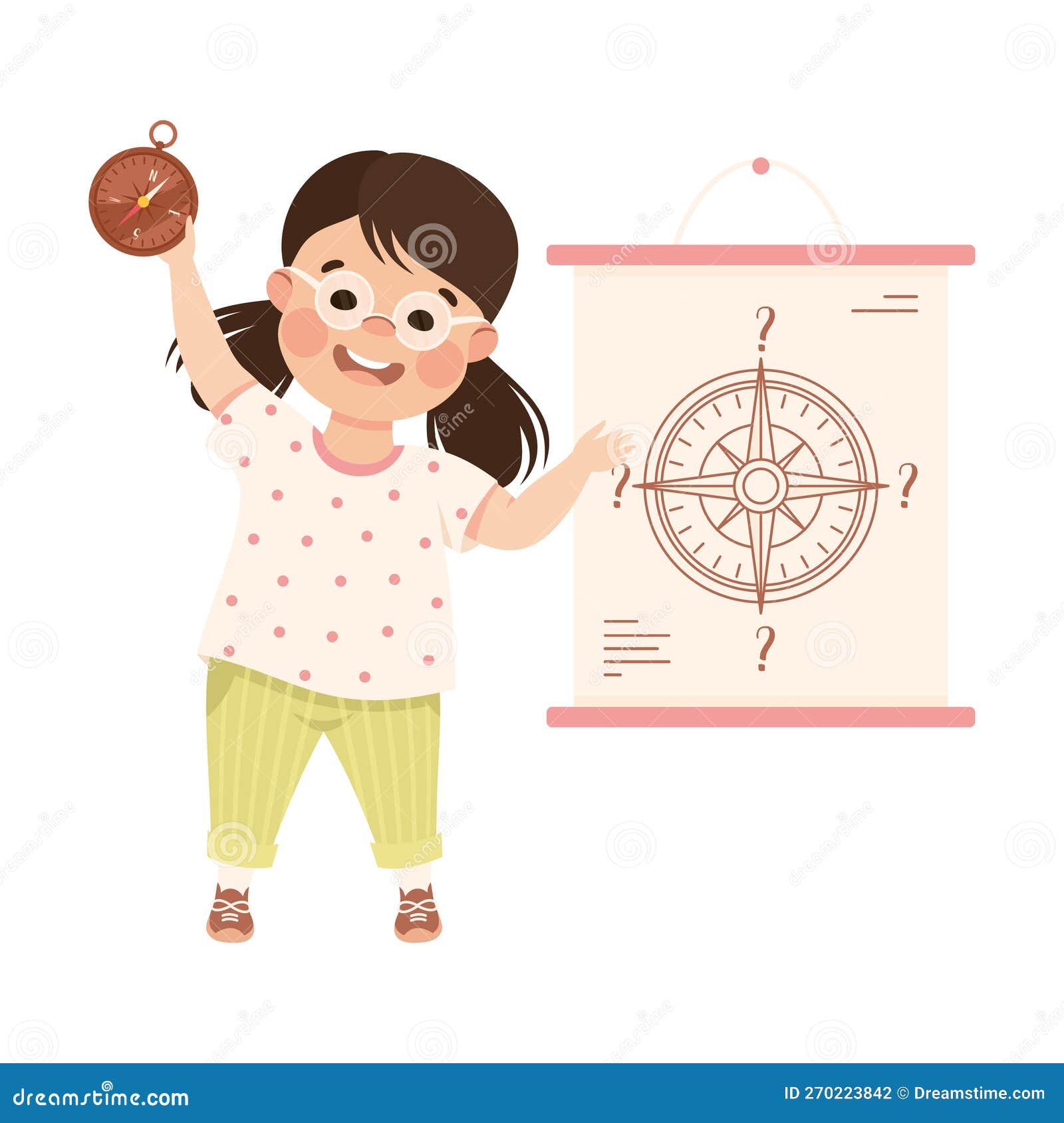 Mignonne Petite Fille Heureuse Apprendre Sur L'outil De Boussole. Enfant  Préscolaire étudiant En Géographie Leçon De Dessin Animé Illustration de  Vecteur - Illustration du éducation, drôle: 270223842