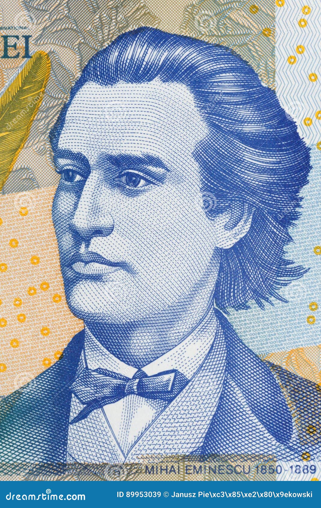 Mihai Eminescu portrait stock image. Image of currency - 89953039